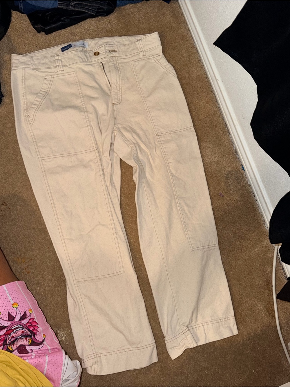 Old Navy Cream Straight-Leg Utility Jeans